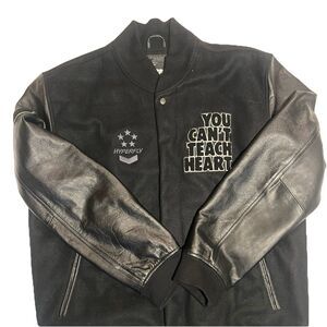 Hyperfly High Varsity Jacket Black Wool Leather Sleeve CANT TEACH HEART Mens 2XL